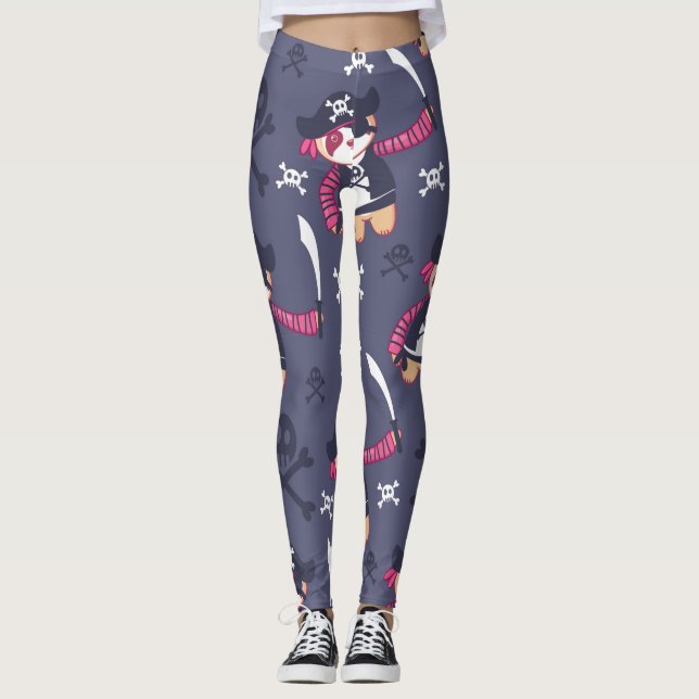 Cute Pirate Panda Bear Pattern Leggings (Front)