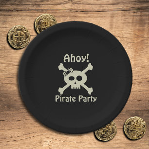 Cute Pirate Party Girly Skull Crossbones Black Paper Plate