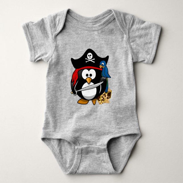 Cute Pirate Penguin Baby Bodysuit (Front)