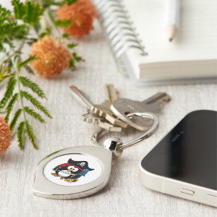 Cute Pirate Penguin with Parrot Key Ring