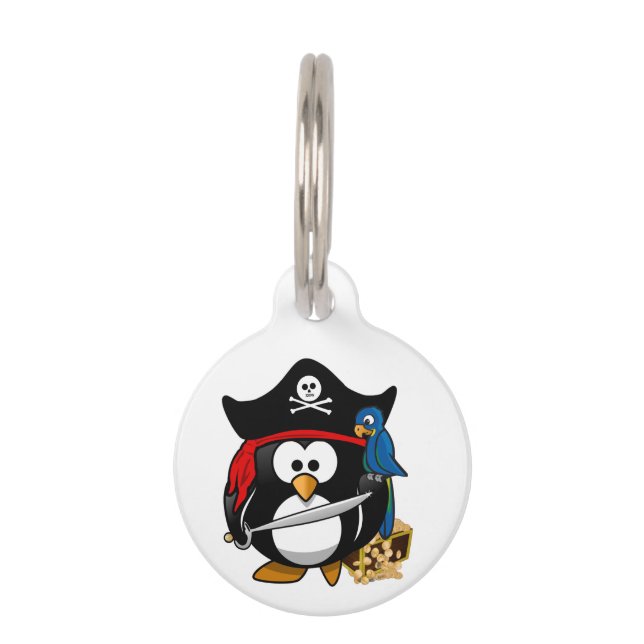 Cute Pirate Penguin with Parrot Pet Tag (Front)