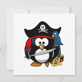 Cute Pirate Penguin with Treasure Chest Invitation