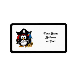 Cute Pirate Penguin with Treasure Chest Label