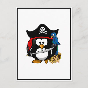 Cute Pirate Penguin with Treasure Chest Postcard