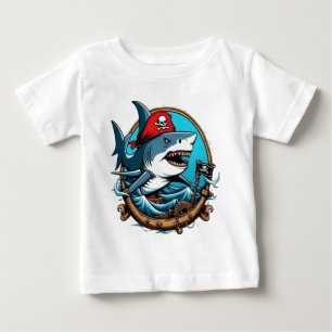 Cute pirate shark on a boat  baby T-Shirt