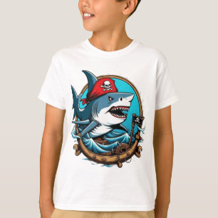 Cute pirate shark on a boat T-Shirt