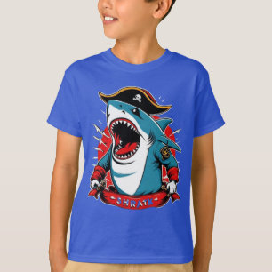 Cute pirate shark on a boat T-Shirt