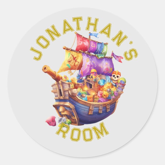 Cute Pirate Ship Personalised  Classic Round Sticker (Front)