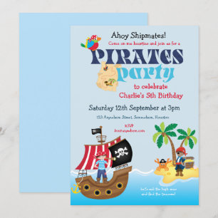 Cute Pirate Shipmates Boys Birthday Party Invitation