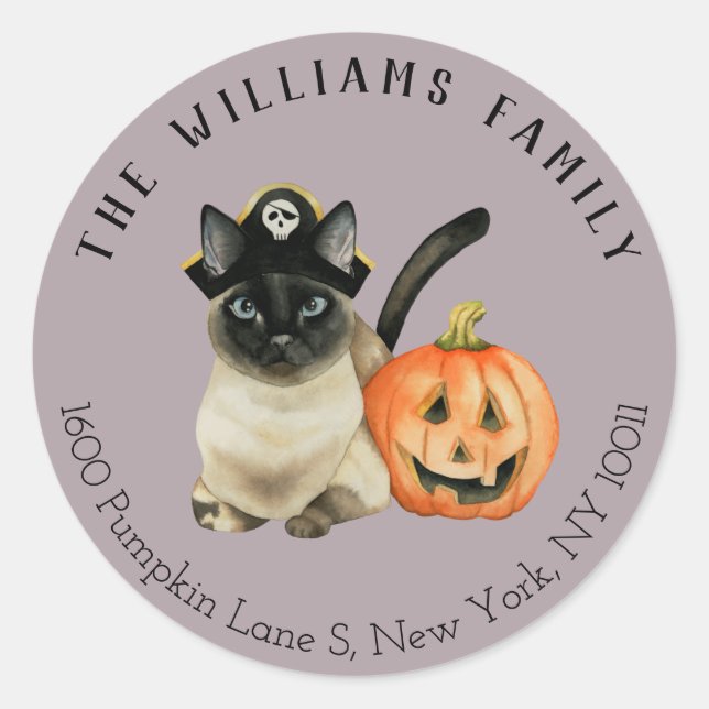 Cute Pirate Siamese Cat | Returning Address Label (Front)