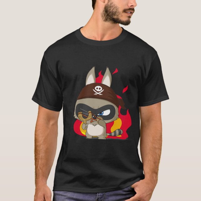Cute Pirate Slingshot Cartoon Character T-shirt (Front)