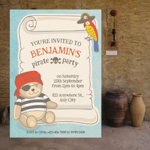 Cute Pirate Teddy Bear Baby Shower Invitation