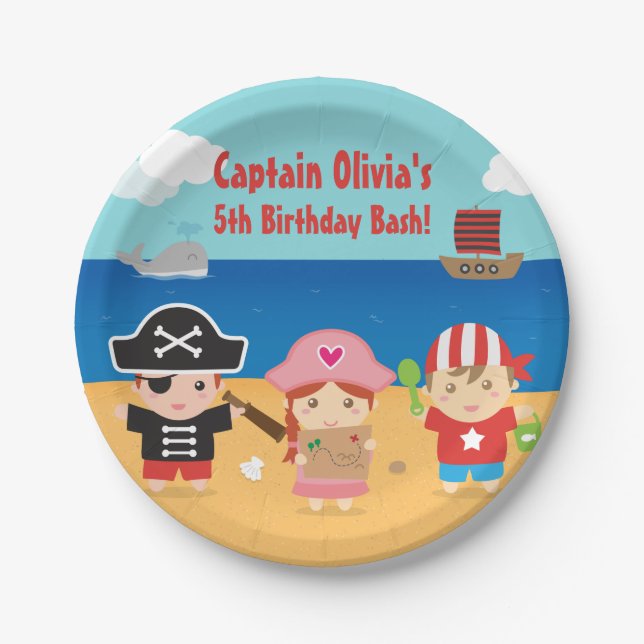 Cute Pirate Themed Kids Birthday Party Supplies Paper Plate (Front)