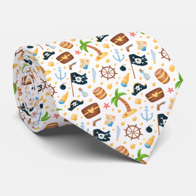 Cute Pirate Themed Nautical Pattern  Tie (Rolled)