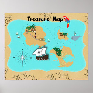 Cute Pirates Hidden Treasure Map for Kids Poster