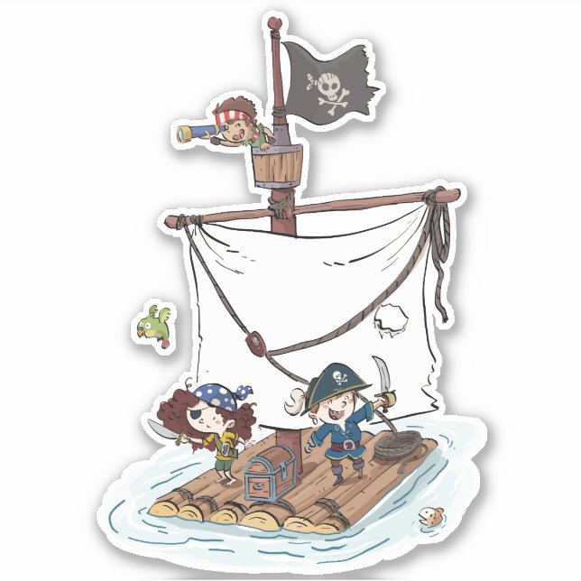 Cute Pirates Sailing On Raft | Cartoon (Front)