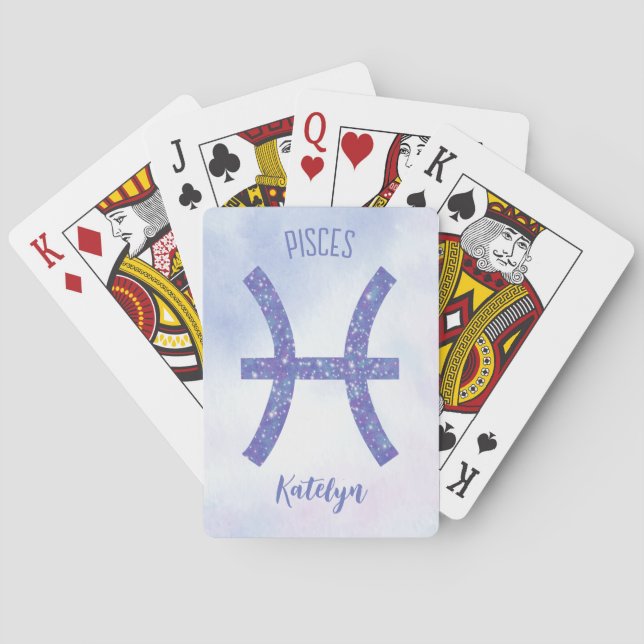 Cute Pisces Astrology Sign Personalised Purple Playing Cards (Back)