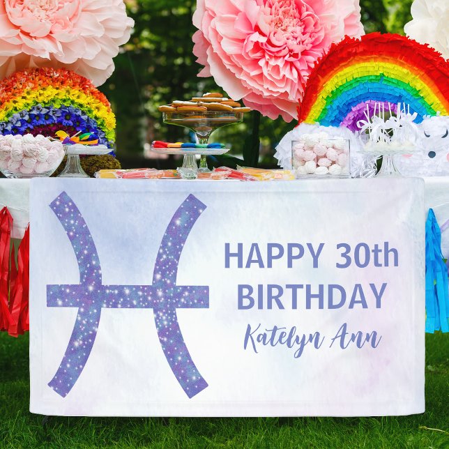 Cute Pisces Personalised Purple Happy Birthday Banner (Creator Uploaded)