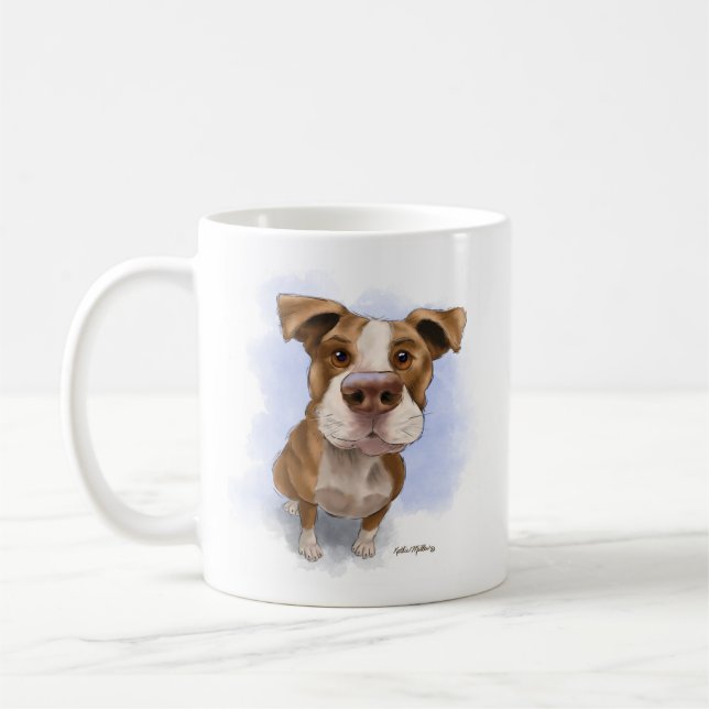Cute Pit Bull Cartoon Coffee Mug (Left)