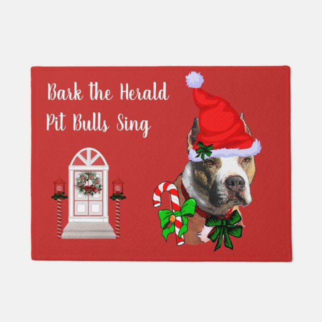Cute Pit Bull Christmas  Doormat (Front)