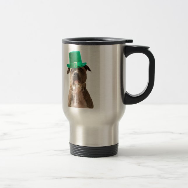 Cute Pit Bull Dog Hat St. Patrick's Day Travel Mug (Right)
