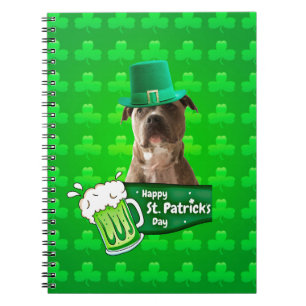 Cute Pit Bull Dog Hat St. Patrick's Day w Clovers Notebook