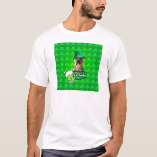 Cute Pit Bull Dog Hat St. Patrick's Day w Clovers T-Shirt
