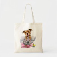 Cute Pit Bull Dog in Bathrobe Watercolor Painting