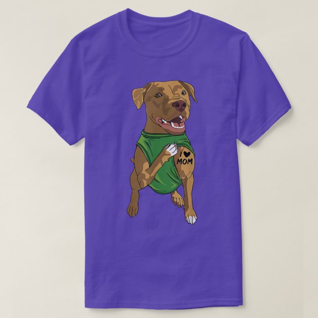 Cute Pit bull Dog Tattoo I Love Mom Pitbull Dog Lo T-Shirt (Design Front)