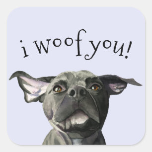Cute Pit Bull Dog Wiggly Ears   i woof you Square Sticker