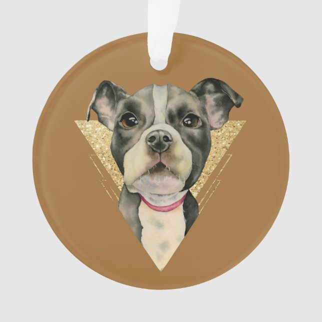 Cute Pit Bull Puppy Dog Gold Glitter Ornament (Front)