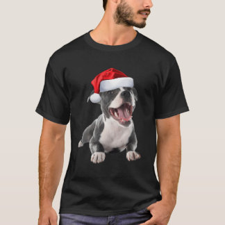 Cute Pit Bull Santa Hat Image Funny Dog Gift For C T-Shirt
