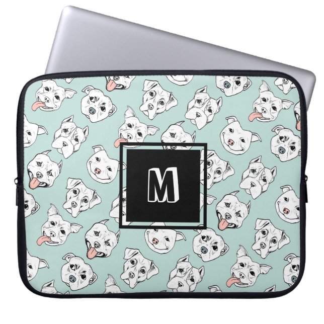 Cute Pit Bull Terrier Dog Pattern Monogram Laptop Sleeve (Front)
