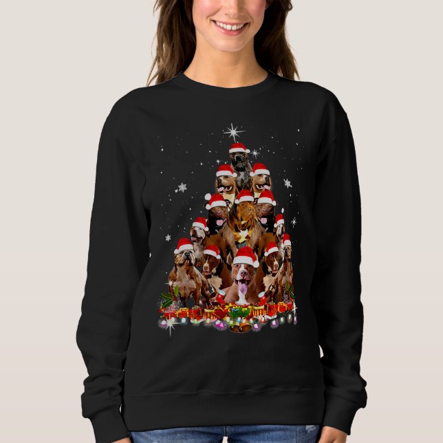Cute Pitbull Christmas Tree Dog Santa Xmas Sweatshirt (Front)