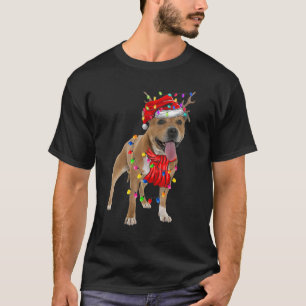Cute Pitbull Christmas Tree Lights Dog T-Shirt