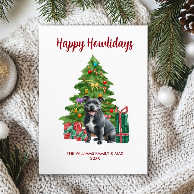 Cute Pitbull Dog Family Christmas Holiday Card (Creator Uploaded)
