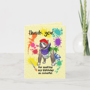 Cute Pitbull Dog Fun Art Birthday Party      Thank You Card