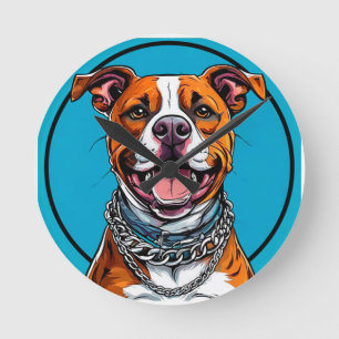 Cute Pitbull dog Round Clock