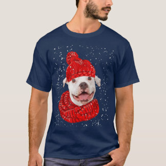 Cute Pitbull Dog Xmas Hat Scarf Merry Christmas Sn T-Shirt