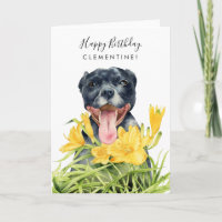 Cute Pitbull Dog Yellow Floral Garden Birthday