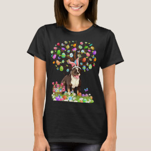 Cute Pitbull Dogs With Bunny Ears Easter Egg Tree  T-Shirt