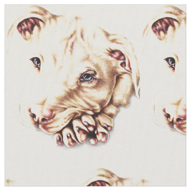Cute Pitbull Drawing with Folded Paws Fabric (Close Up)