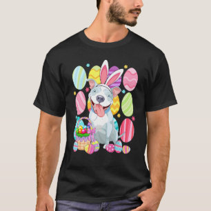 Cute Pitbull Easter Bunny Ear Colourful Easter Egg T-Shirt