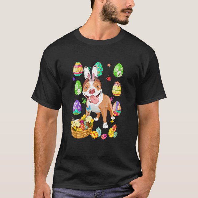 Cute Pitbull Easter Bunny Ear Easter Egg Basket 1 T-Shirt (Front)