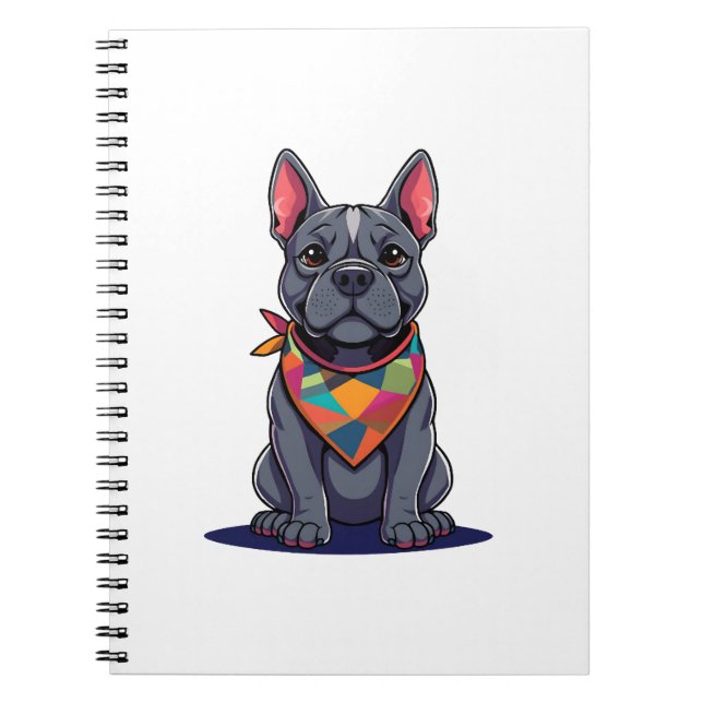Cute Pitbull Frenchie Dog with Bandana Art Notebook (Front)
