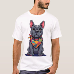 Cute Pitbull Frenchie Dog with Bandana Art T-Shirt