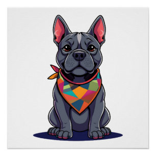 Cute Pitbull Frenchie Dog with Bandanna Art Poster