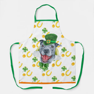 Cute Pitbull Holiday Decor St Patrick's Day Dog Apron