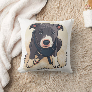 Cute Pitbull Puppy Dog Cartoon Design Cushion