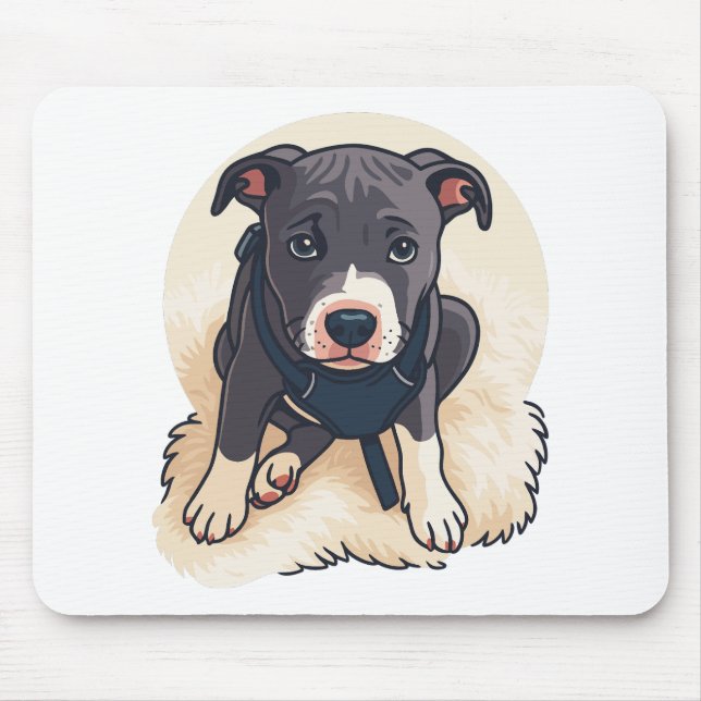Cute Pitbull Puppy Dog Cartoon Design Mouse Mat (Front)